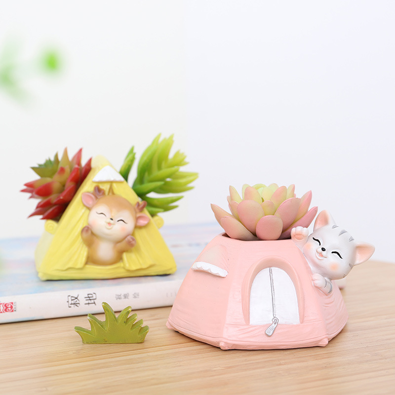 Chậu Cây Resin Chậu cây mọng nước hình động vật resin, chậu mini để bàn, kết hợp ống đựng bút và đồ trang trí (RG-266)