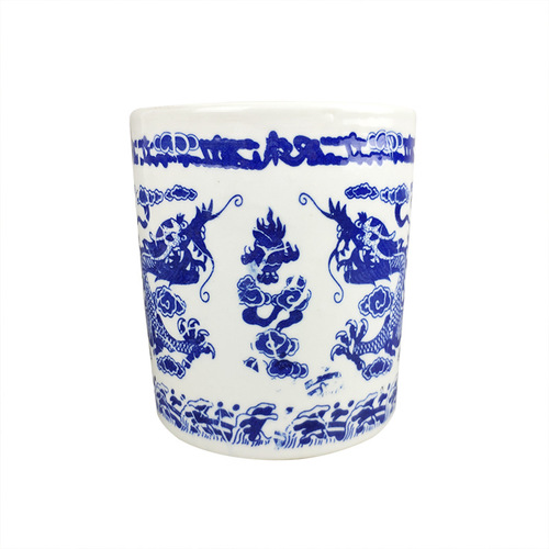 Jingdezhen Blue and White Porcelain Dragon Pattern Round Pen Holder Study Four Treasures Brush Insert Large, Medium and Small Calligraphy and Painting Supplies