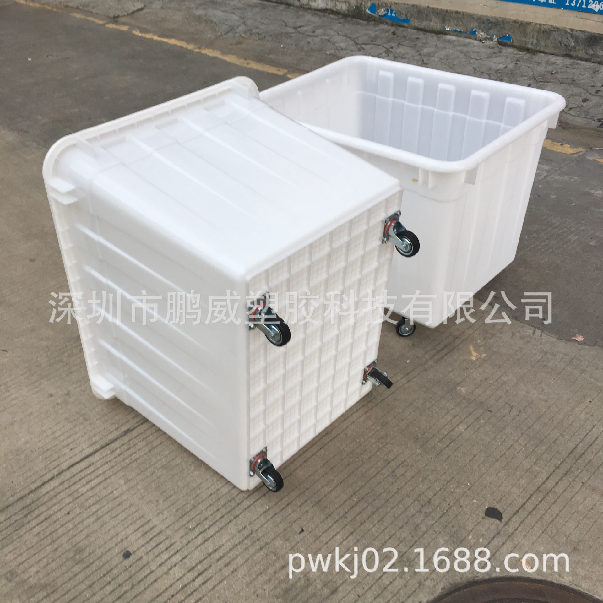 供应上海方形400升水箱 染织布带轮运输胶箱可定制大小轮子周转箱