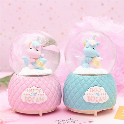 Cute girl ins unicorn Dream Snow crystal ball The music box Room decorate Decoration originality gift