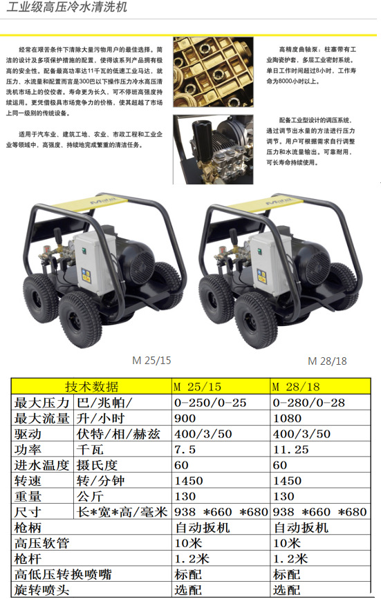 进口德国马哈M25/15,工业级冷水高压清洗机,洗车机,工商两用洗车机