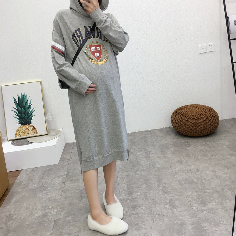 Весной и осенью новый корейский платье для беременных миди свитер платье свободное плюс размер платье Повседневная мода Топ Модные мамы