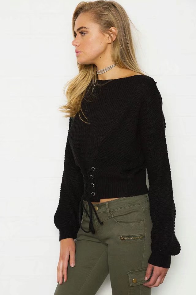 Suéter de Punto con Cordones, Estilo Corto, Otoño-Invierno 2025, Moda Europea y Americana para Mujer, AliExpress Wish