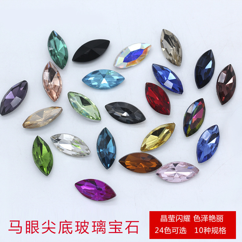 Horse eye-shaped crystal pointed glass silver naked diamond color water drill full model stick diamond accessories wholesale