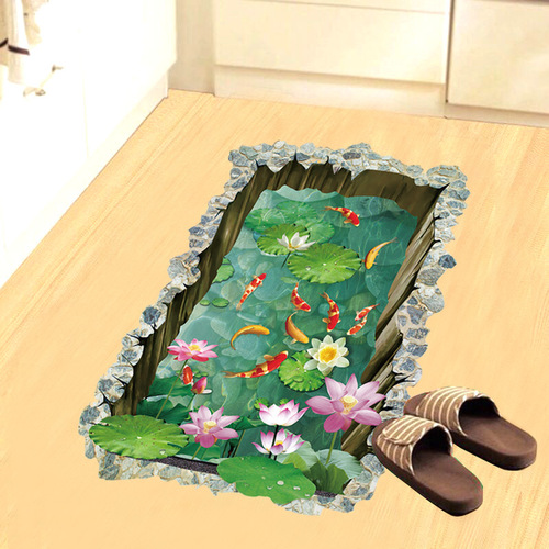 Fanxi's new SK9303N fish pond floor stickers home decoration floor stickers PVC material self-adhesive bedroom living room wall stickers