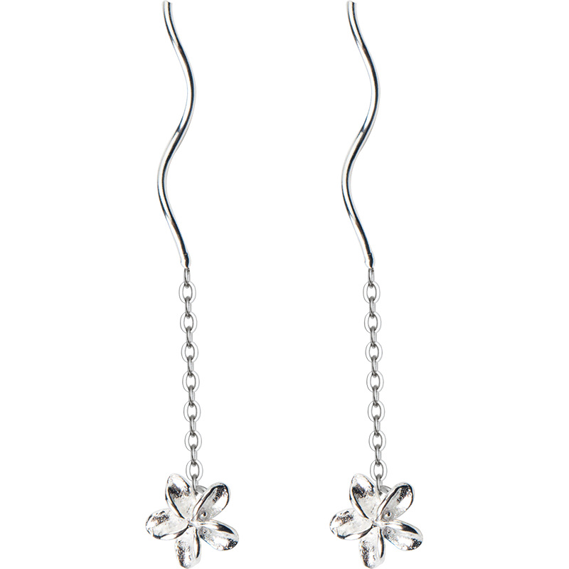 S925 huevo de plata flores de cinco pétalos para mujeres pendientes cortos pendientes de flores de superficie plana joyas de orejas G2173