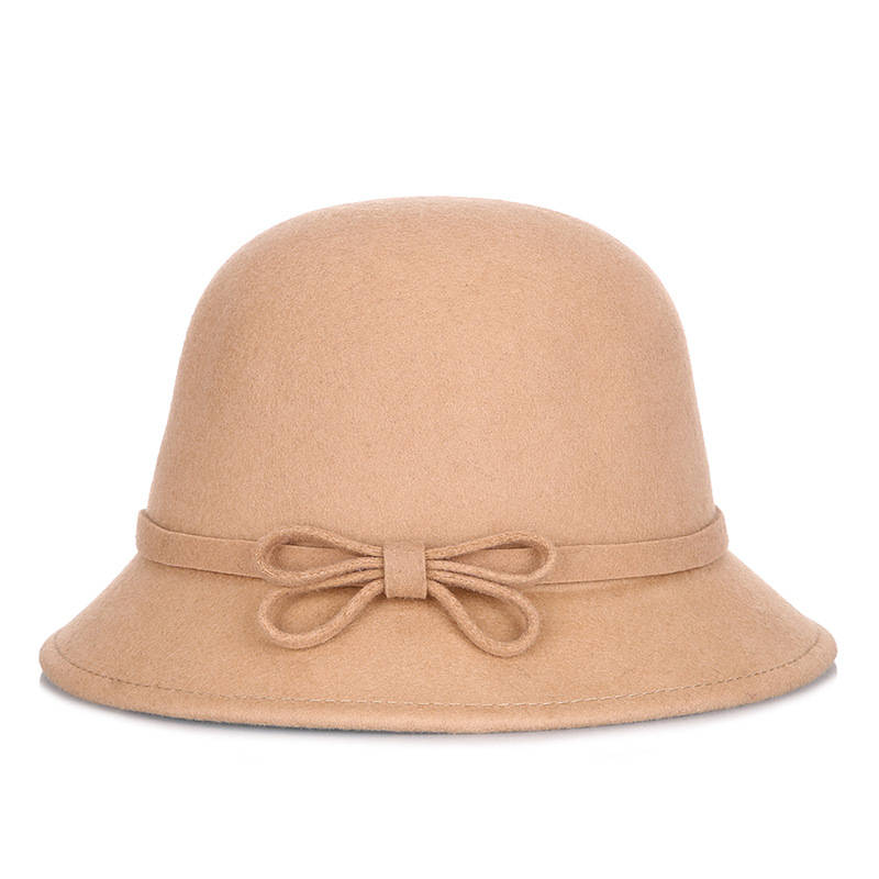 Sombrero de otoño e invierno sombrero de fieltro para mujer 2020 nuevo australiano de lana pura arco de lana sombrero de lavabo de una pieza de entrega