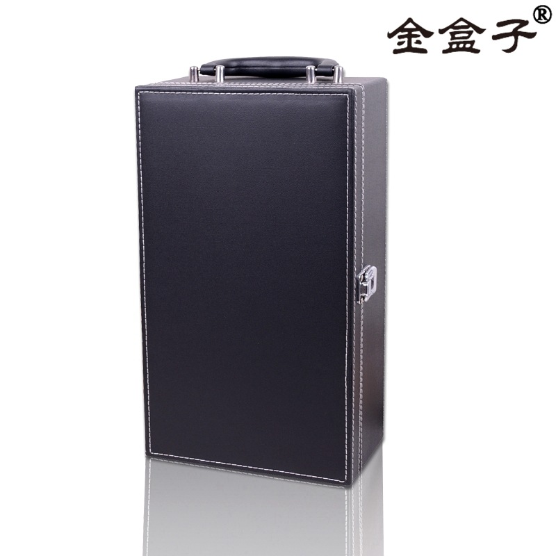 厂家直销 义乌红酒礼盒 红酒双支皮盒 红色两支装葡萄酒包装盒