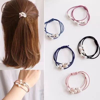 Fresh durable hair rope from pearl for adults, three in one, simple and elegant design