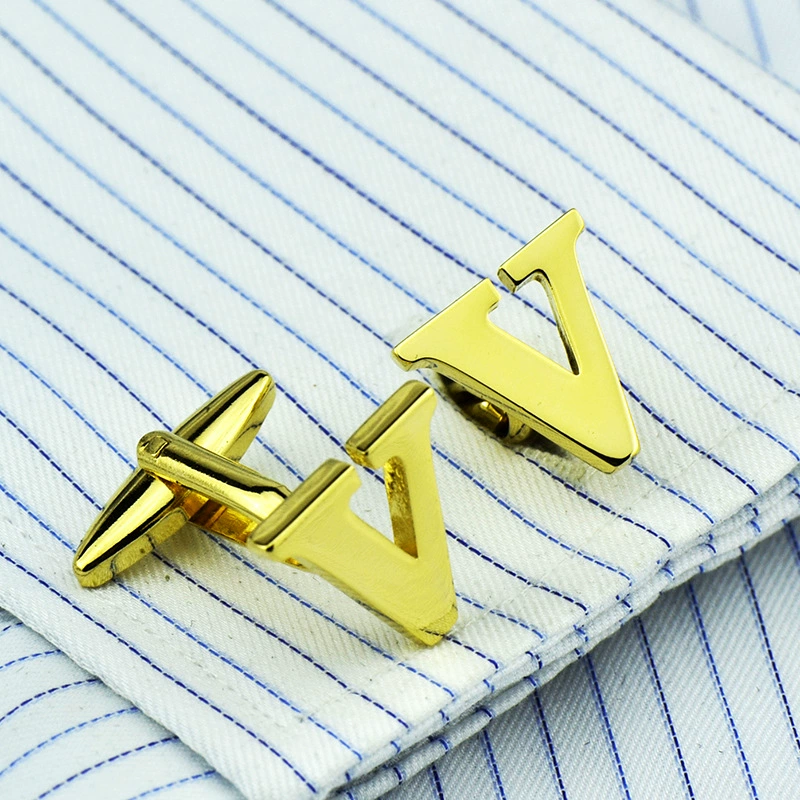 英博 [金色字母V袖扣 优质小字母袖钉 法式衬衫48cufflinks/900111]