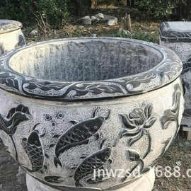 青石石雕荷花缸批发 公司仿古石头鱼缸价格 酒店石缸图片