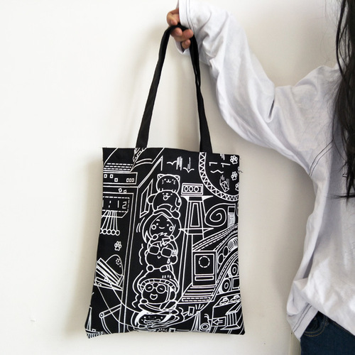  New Canvas Bag for Women Japanese and Korean Simple Japanese and Korean Comic Shopping Bag College Student Small Fresh Shoulder Bag