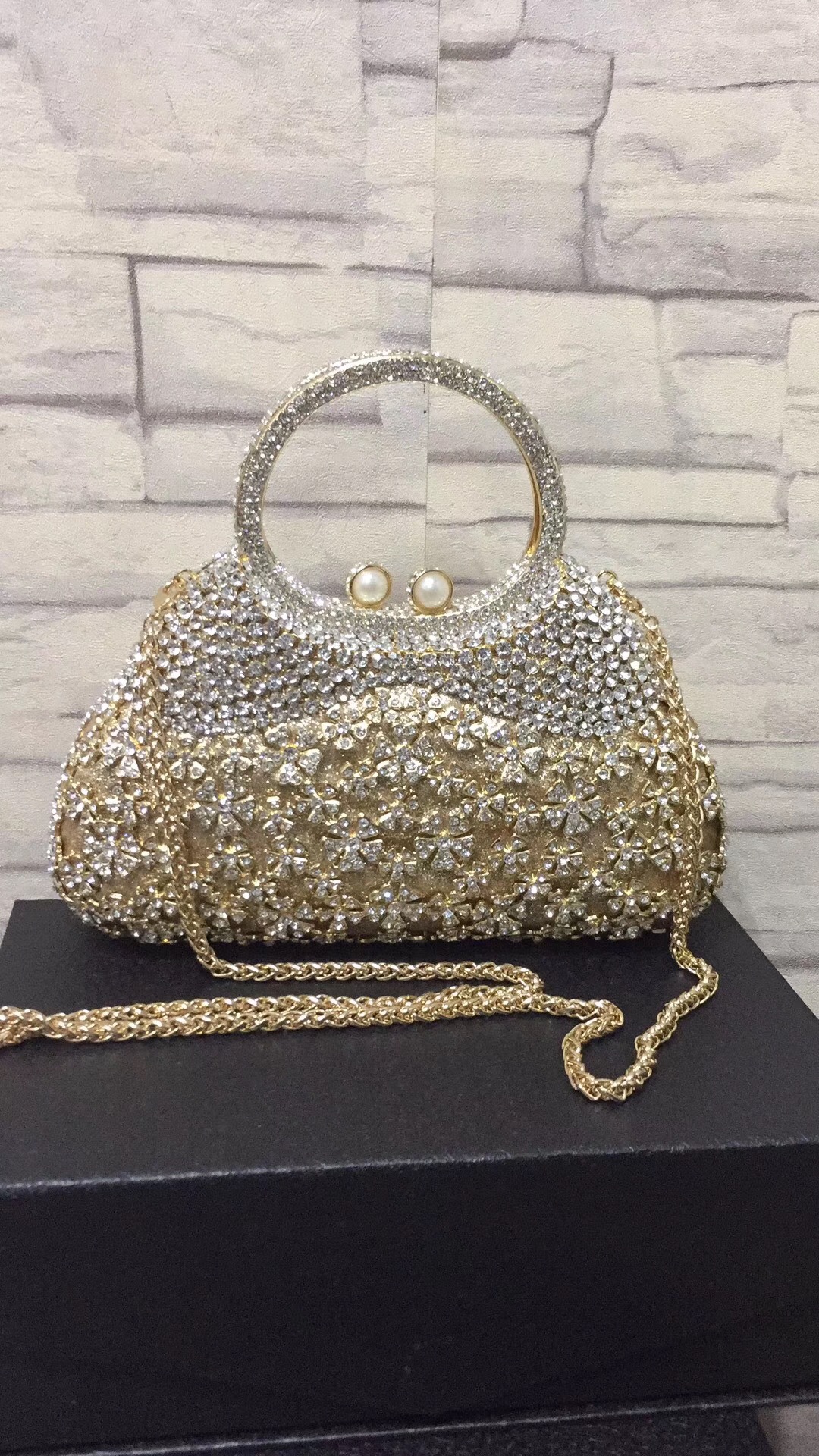 Túi clutch nữ đính kim cương giả dự tiệc cao cấp kích thước 23x12x6 cm — Màu đen chi tiết 37