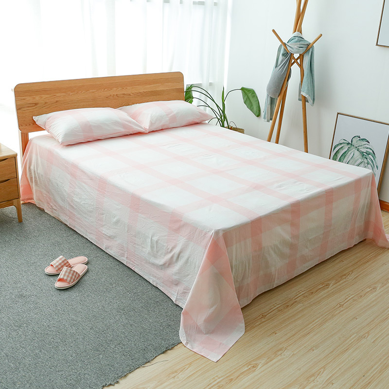 日式纯棉三件套 简约格子床单枕套水洗棉全棉裸睡床上用品|ms