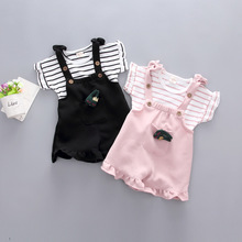0一1-2-3歲女童夏裝背帶套裝女寶寶夏季短褲兔頭兩件套嬰兒衣服潮