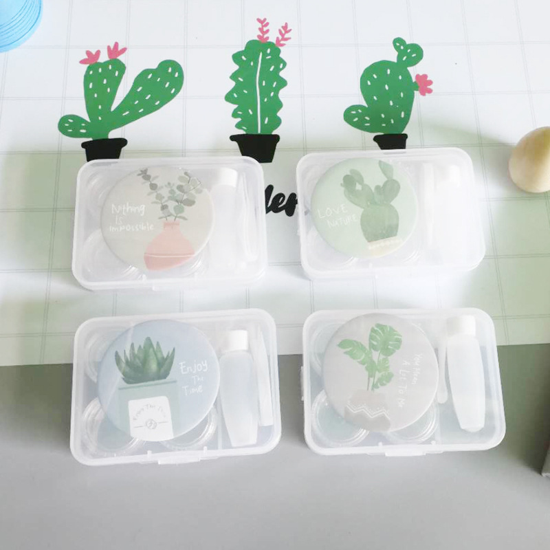 簡約可愛小清新2付裝美瞳盒帶鏡子 麥和 花的姿態便攜隱形眼鏡盒