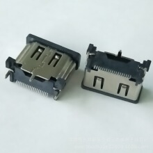 HDMI 立式贴片 SMT 母座 A-type 三支脚插板 L=10.5mm 带防尘盖