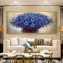 5D钻石画贴满钻圆钻十字绣客厅风景画简约现代蓝色发财树AL1233