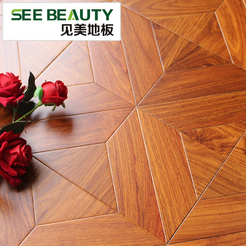 方塊拼花地板多層實木複合地板亞花梨紅木色背景牆15mm地熱暖專用