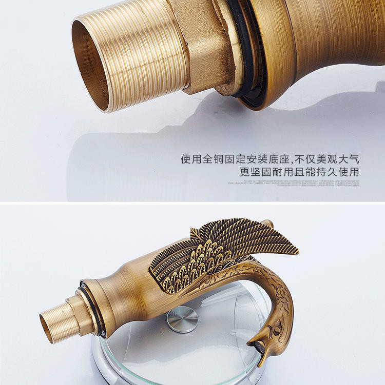 European-style antique faucet, swan hot and cold washbasin faucet, retro all-copper underfloor basin, golden faucet undefined