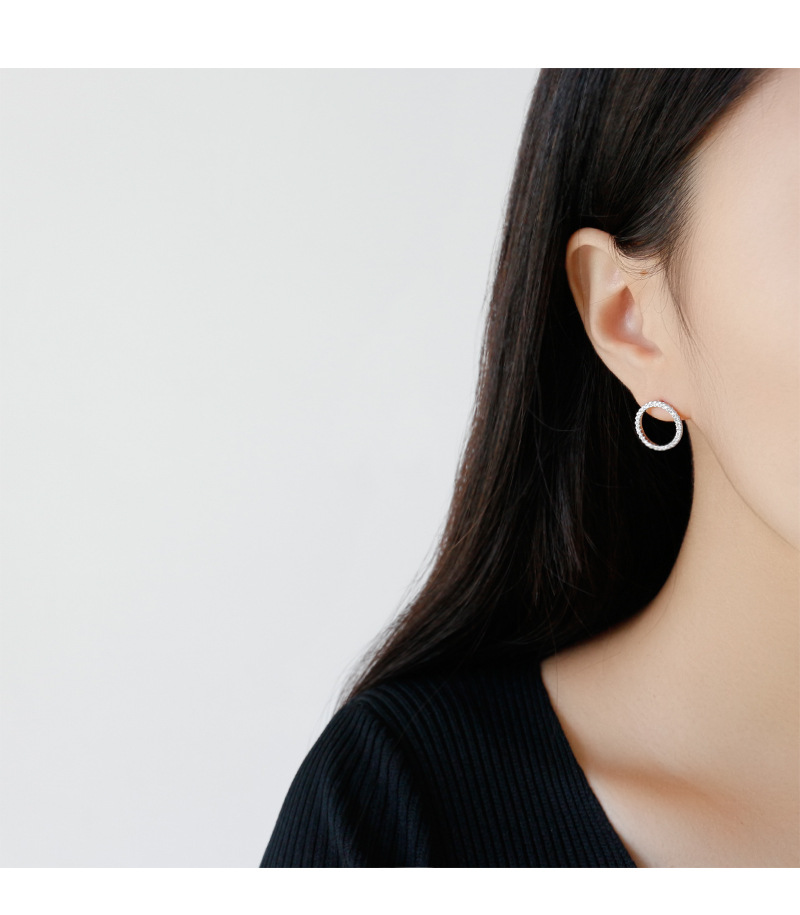 Wedding, Travel Occasion Ea012 Korean Version Of S925 Sterling Silver Micro-inlaid Zircon Hollow Geometric Circle Earrings