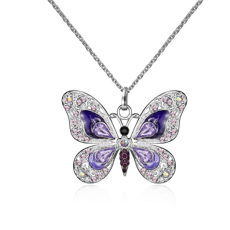 Unisex Gender Sweet Butterfly Alloy Plating Inlay Rhinestones Unisex Pendant Necklace