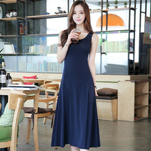女裝 夏季新款連衣裙 2021韓版連衣裙純色U領中長裙時尚一件代發