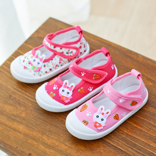 New Magic Tape Cartoon Children's Canvas Girl's Square Mouth Princess Shoes for Kids Manufacturer Wholesale B813