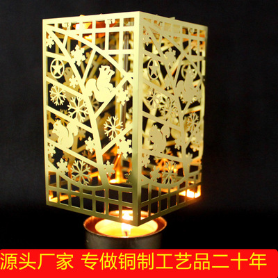 飞腾厂家直销方形旋转镂空金属烛台金色款式圣诞节装饰品定做批发|ru