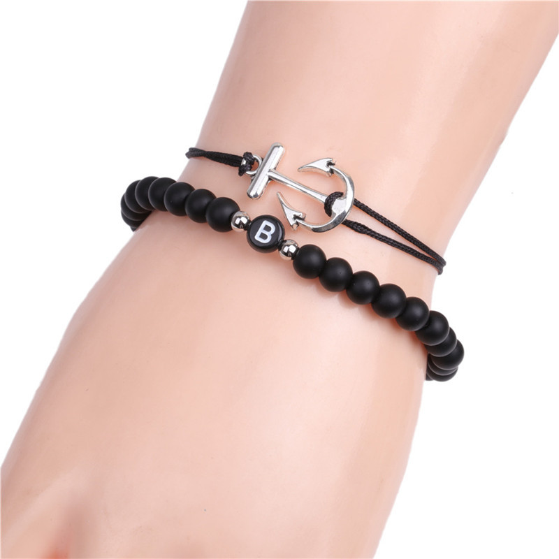 fashion black frosted stone English letters heart bracelet setpicture14