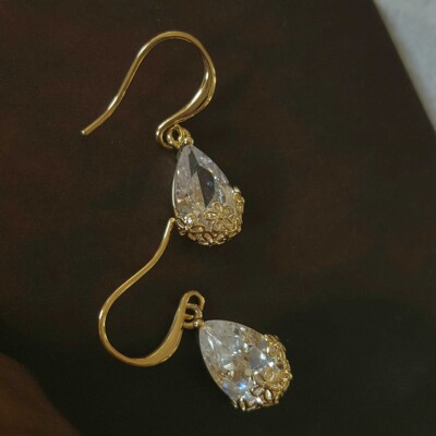 【463】14k金 高端品质 超闪铜铸锆石蕾丝耳环耳坠女