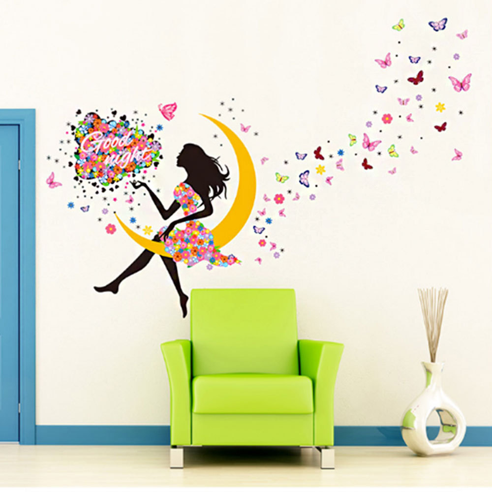 (中性) DIY可爱女孩艺术墙贴 样式->月亮女孩