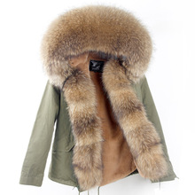 毛毛控 欧洲站新款超大貉子毛领门禁毛派克服棉衣外套可拆卸EB1