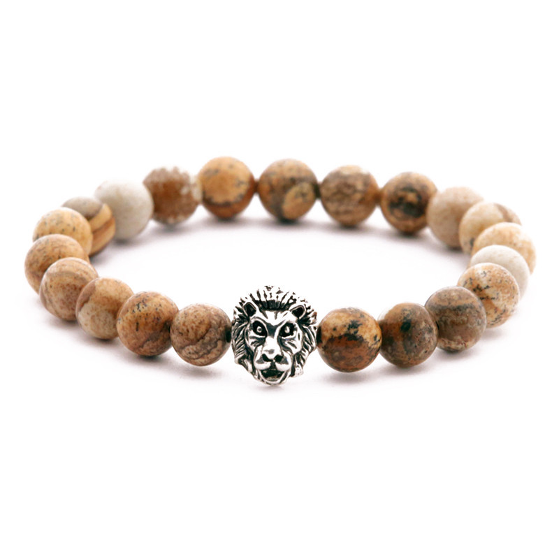 Agate Beaded Bracelet Drawing Stone Lion Head Bead Bracelet display picture 2