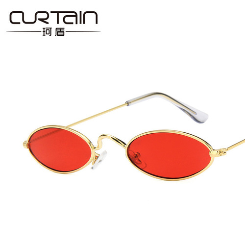 2018 Korean style metal small frame sunglasses, retro oval frame sunglasses, European and American marine sunglasses cross-border