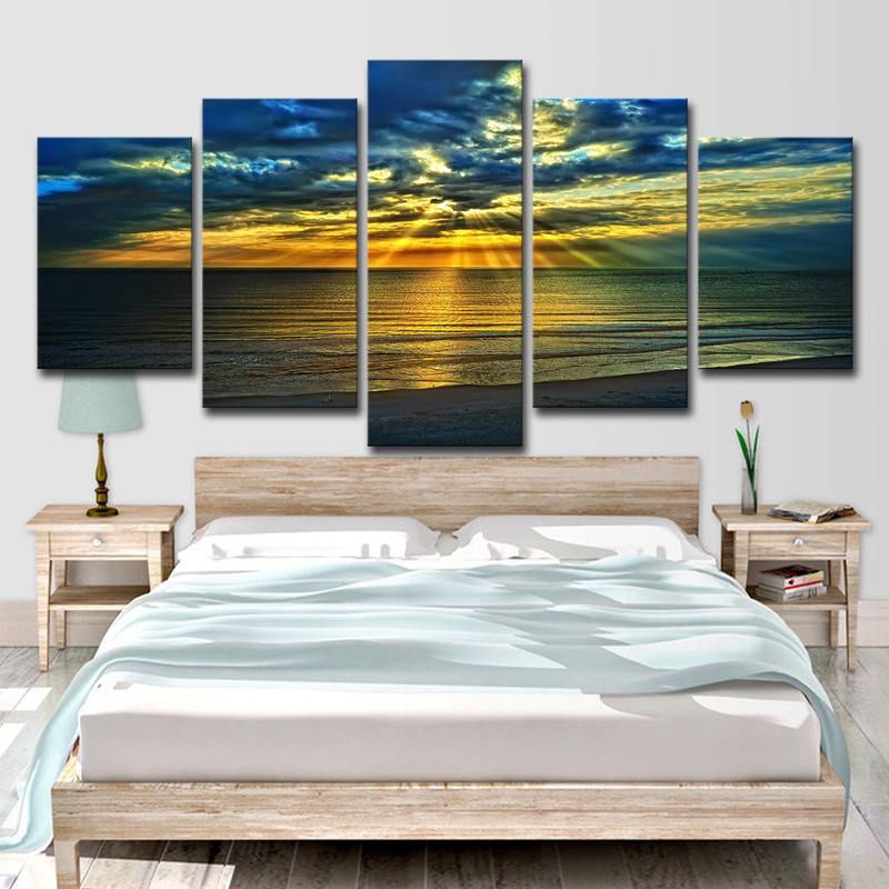 Cross-border AliExpress Amazon 5 Sunrise Sun Sky Beach Sea View living room decorative wall art