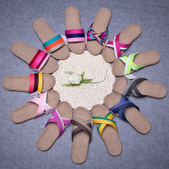Linen Slippers Home Slippers Indoor Slippers Wood Floor Silent Non-slip Thick Sole Summer Cool Slippers for Men and Women