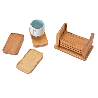 竹制长方形杯垫套装竹子实木防滑隔热收纳功夫茶道配件六片装|ru