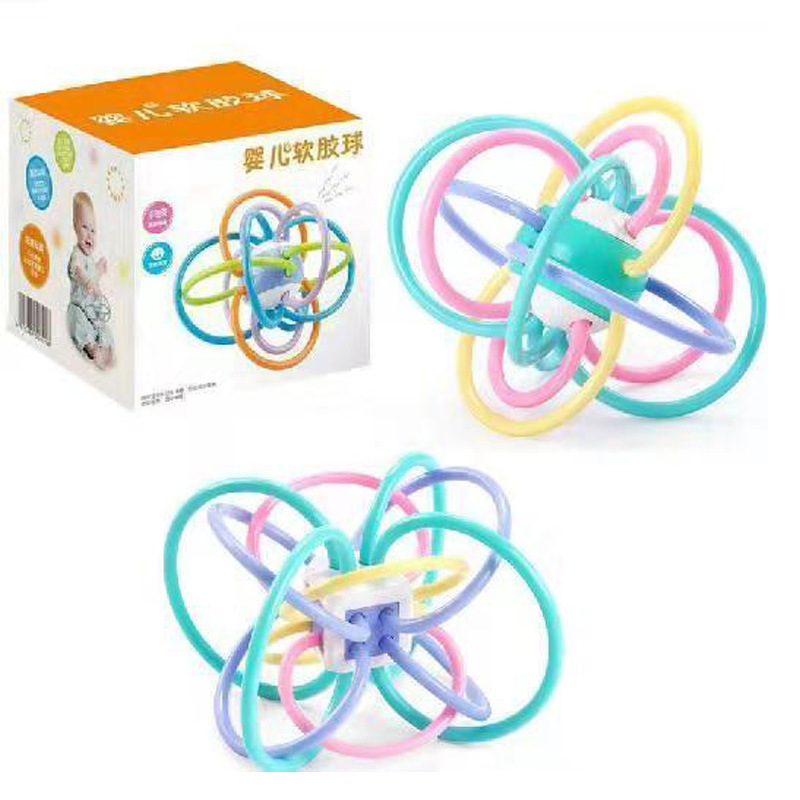 6601软胶牙咬手抓球 婴儿教具手抓摇铃球益智趣味玩具|ru