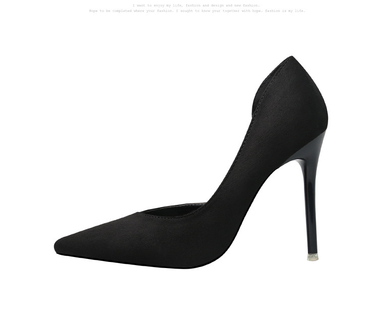 8915-3 Korean version of the sleek minimalist with high heel suede was thin shallow mouth pointed side sexy hollow shoes