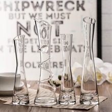 时尚创意餐桌婚庆小花瓶桌面斜口平口桌面花器透明一支花玻璃花瓶