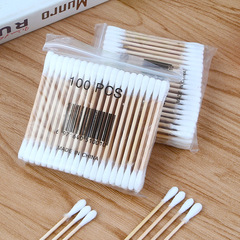 Double-ended ear cleaning disposable cotton swabs, skin-friendly, clean and hygienic household wooden cosmetic cotton swabs, 100 pieces