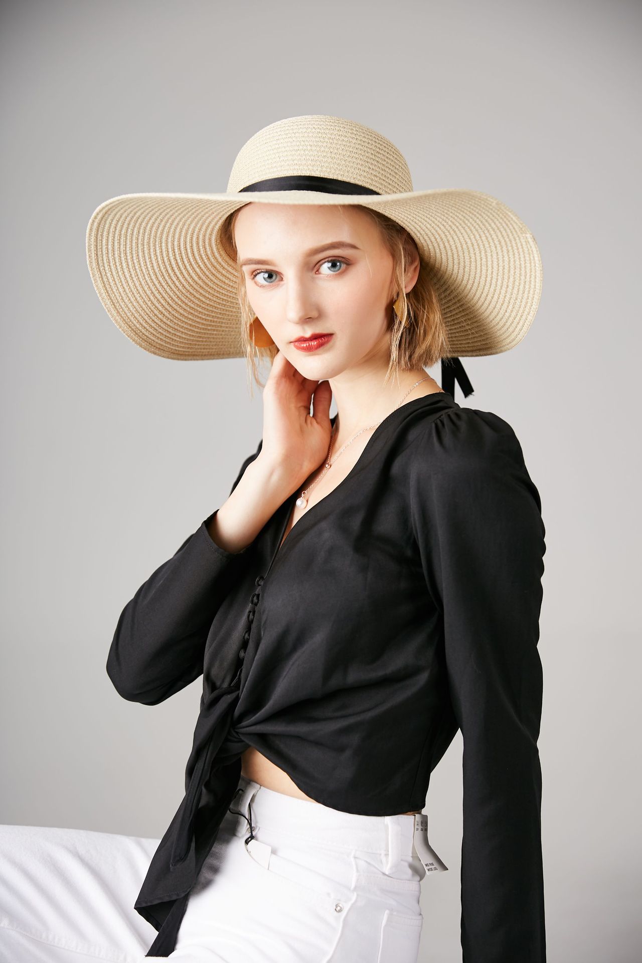 fashion sunscreen bowknot straw hats wholesalepicture2