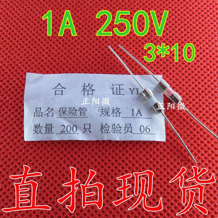 全新正品 1A 250V 3*10MM 带引线全玻璃保险丝玻封管