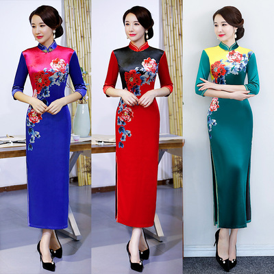 velvet have more cash than can be accounted for cheongsam 2020 new pattern Spring and summer Large Improvement Chinese style Dignified atmosphere show Catwalk cheongsam