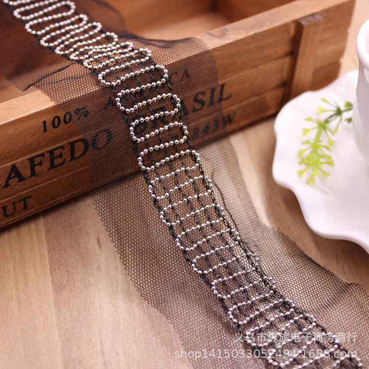 跨境爆款 链条花边 DIY服装衣领袖子辅料装饰边 珠链条码