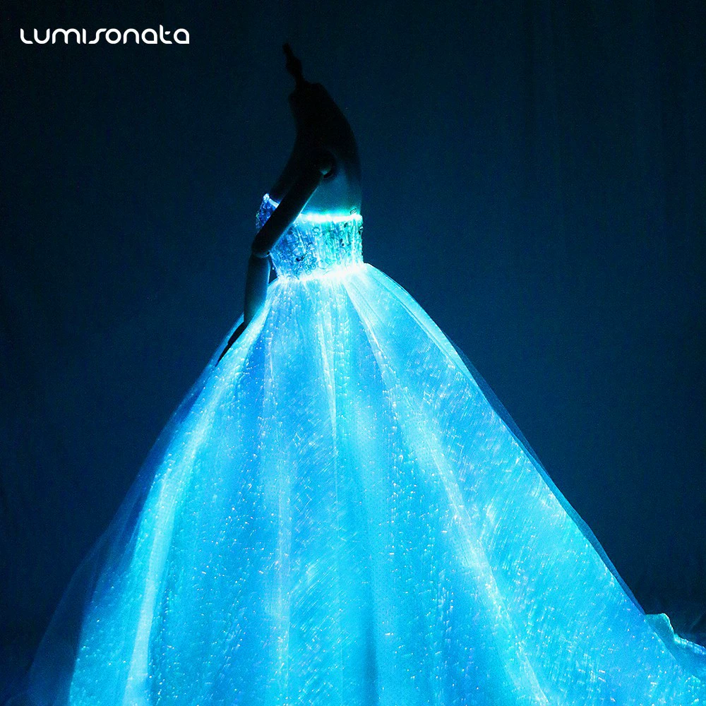 Креативное свадебное светящееся свадебное платье Флуоресцентное свадебное платье Светящееся свадебное платье невесты Юбка из пряжи Сценический костюм