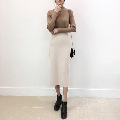 2018韩国东大门秋装新款女装性感显瘦包臀开叉针织半身裙