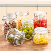 現貨銷售透明玻璃密封罐檸檬蜂蜜罐廚房雜糧儲物罐玻璃卡口儲物瓶
