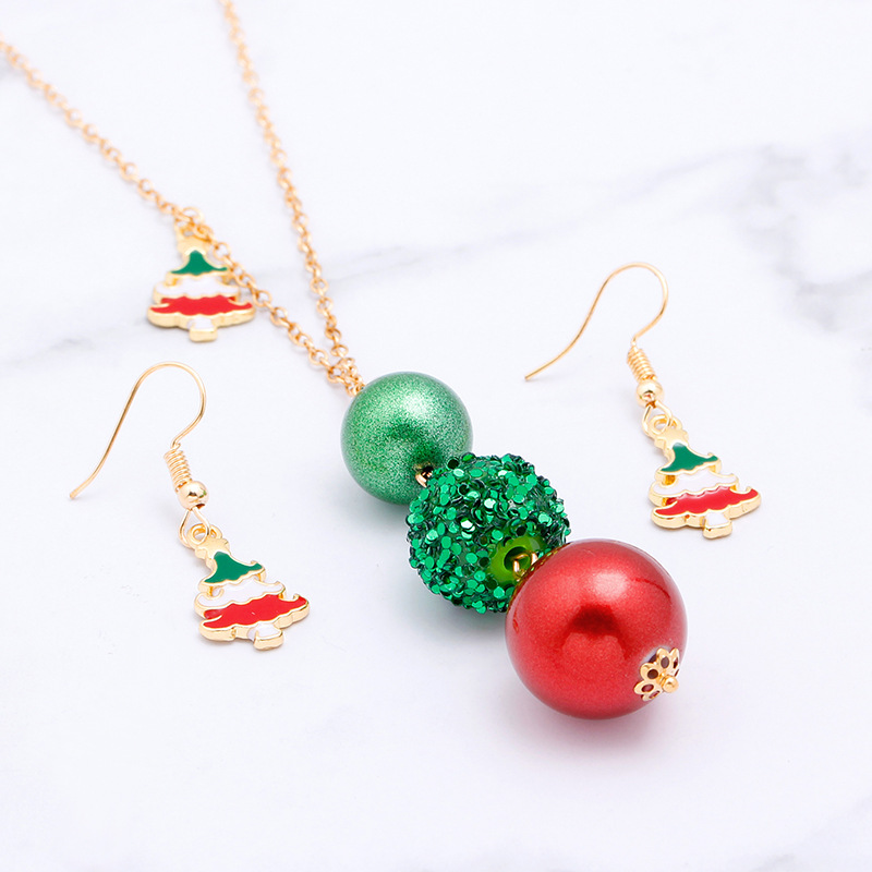 European And American New Ladies Christmas Drip Series Bell Snowman Wreath Santa Claus Necklace And Earrings Suite display picture 27